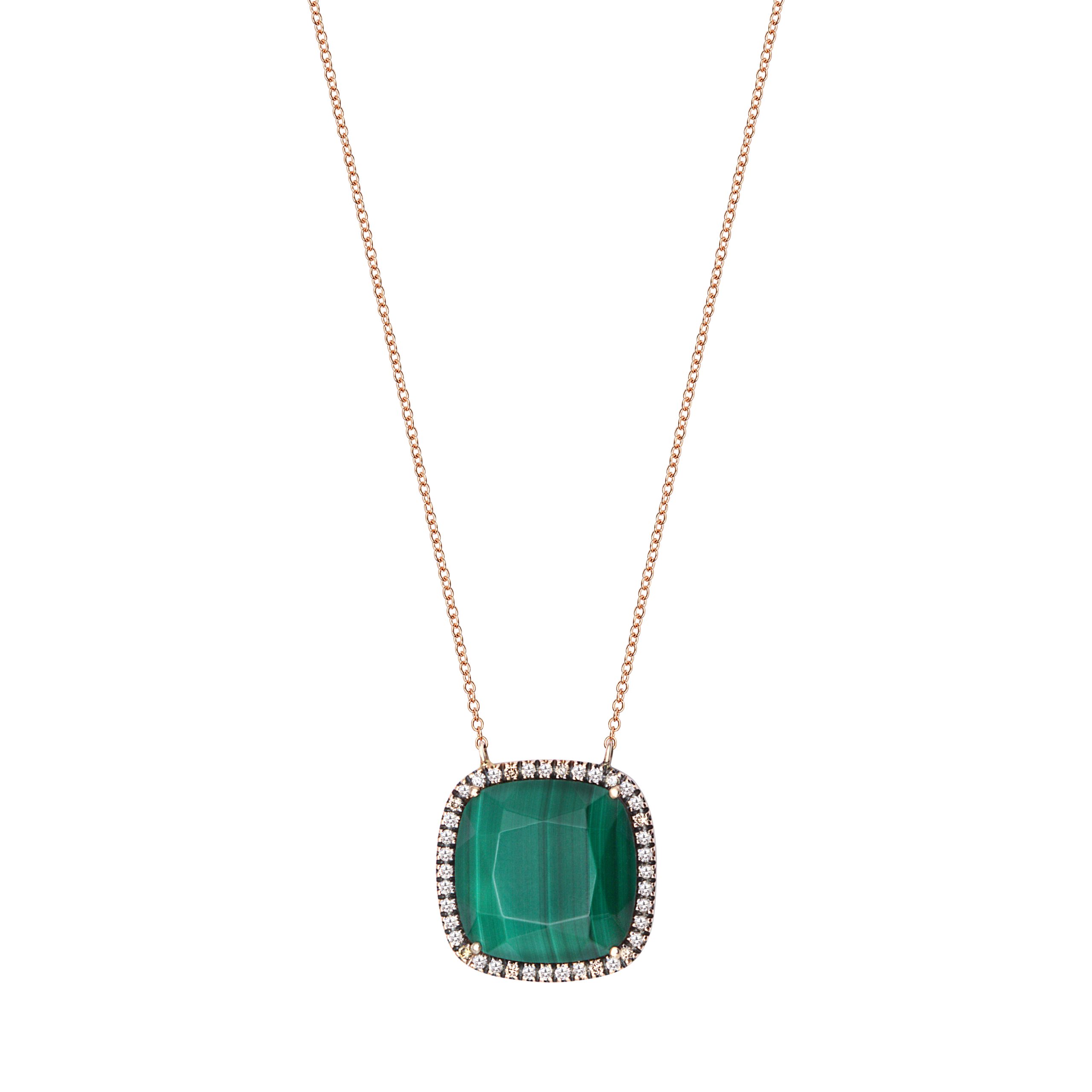 Achat Collier Rinku en or rose, malachite et diamants