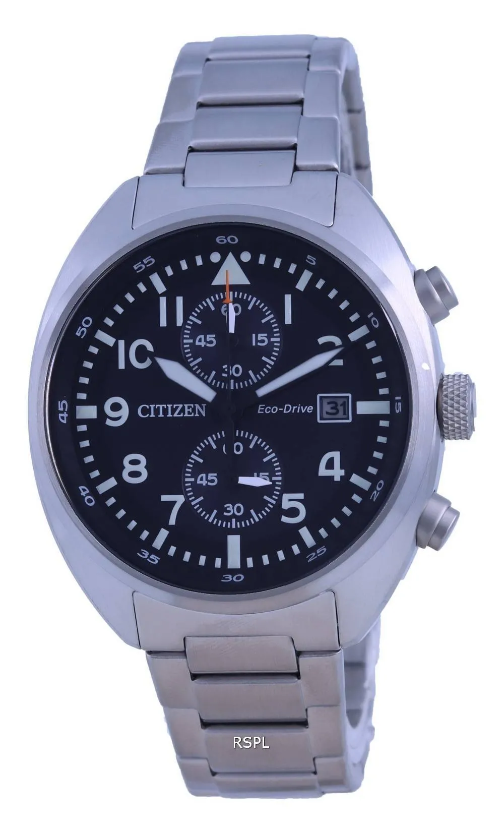 Montre Citizen Chronographe Cadran Noir Acier Inoxydable Eco-Drive CA7040-85E 100M Homme