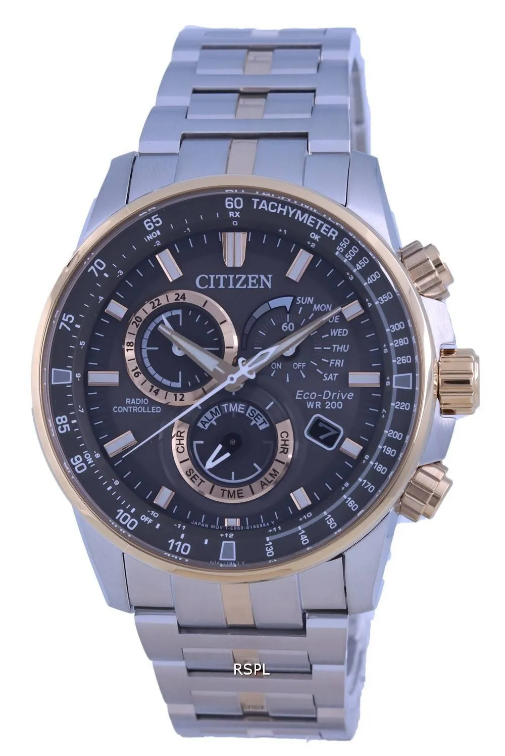 Montre pour homme Citizen PCAT bicolore radiocommandÃ©e chronographe Atomic Eco-Drive CB5886-58H 200M