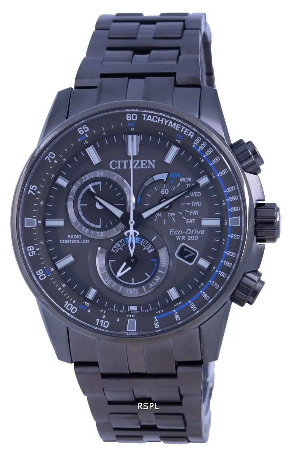 Montre pour homme Citizen PCAT cadran noir radiocommandÃ© chronographe atomique Eco-Drive CB5887-55H 200M
