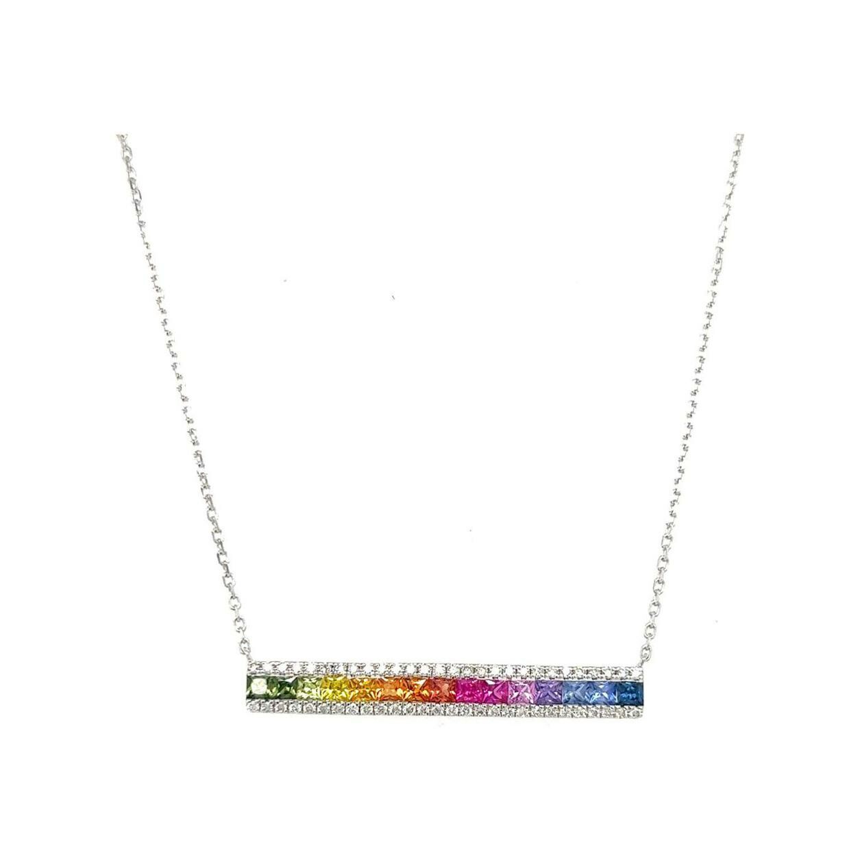 Achat Collier Arc en ciel barrette horizontale en or blanc, saphirs de couleurs et diamants