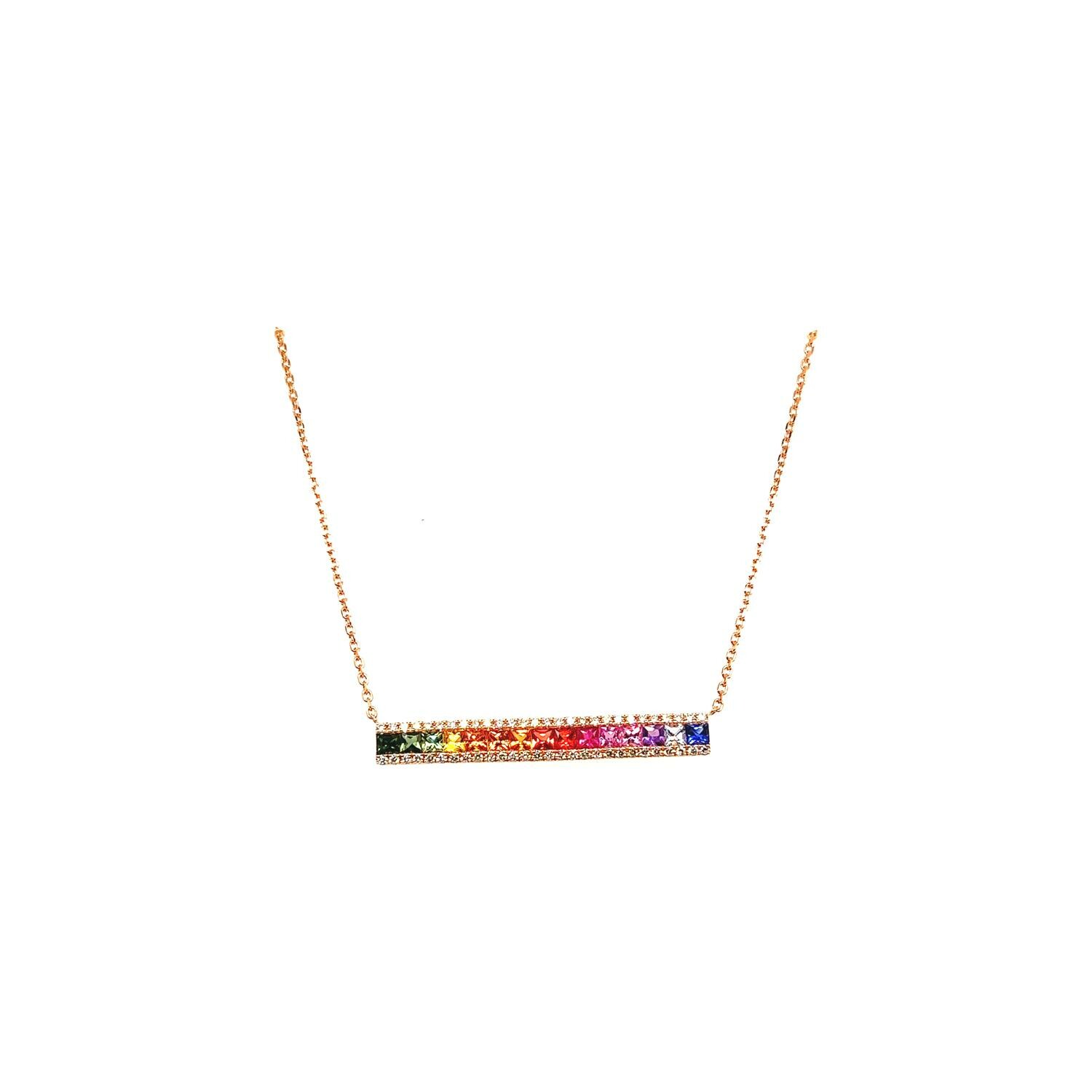 Achat Collier Arc en Ciel barette horizontale en or rose, diamants et saphirs