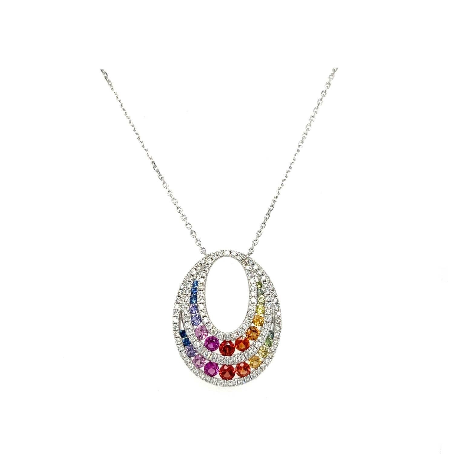 Achat Collier Arc en Ciel en or blanc, saphirs de couleurs et diamants