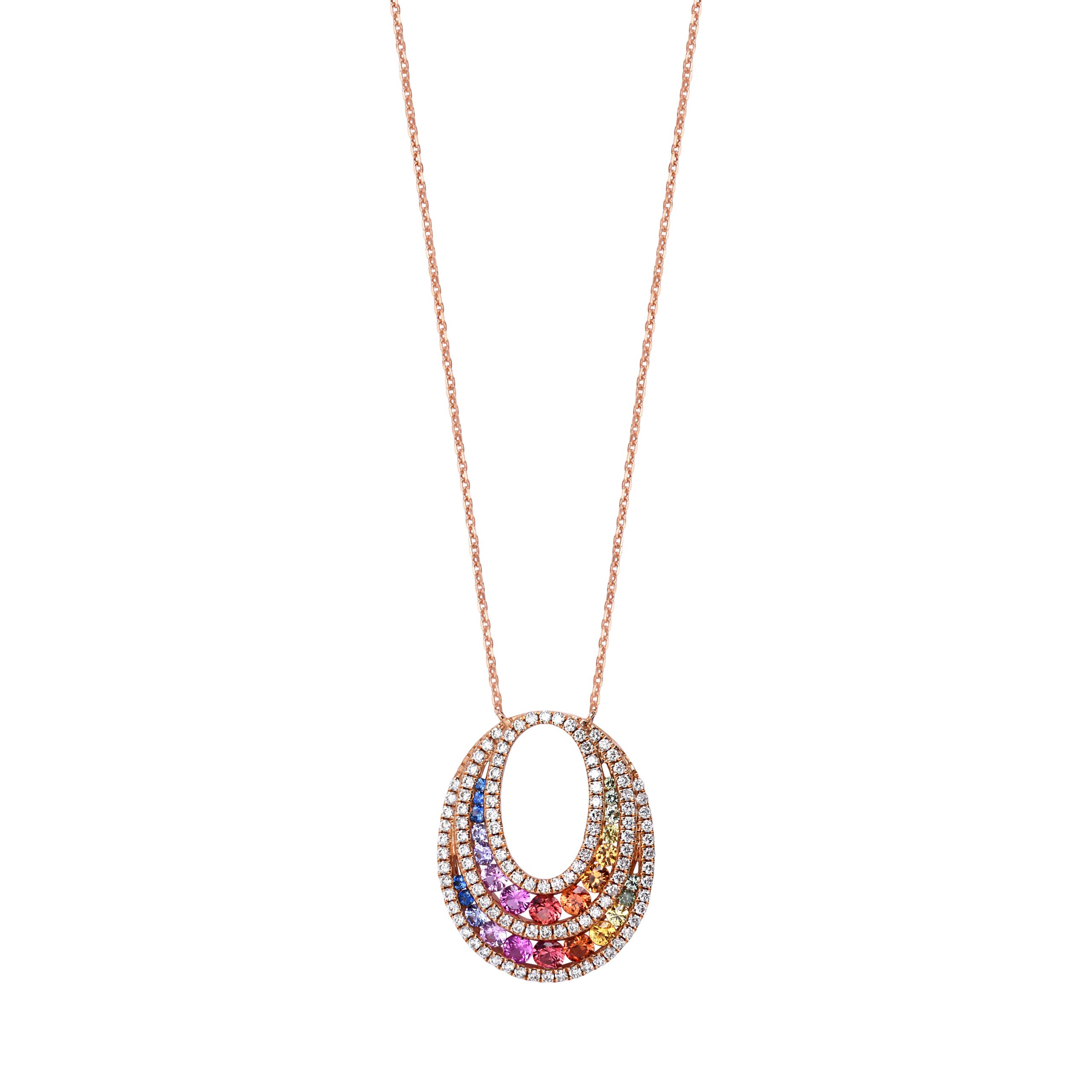 Achat Collier Rainbow en or rose, multi-saphirs et diamants