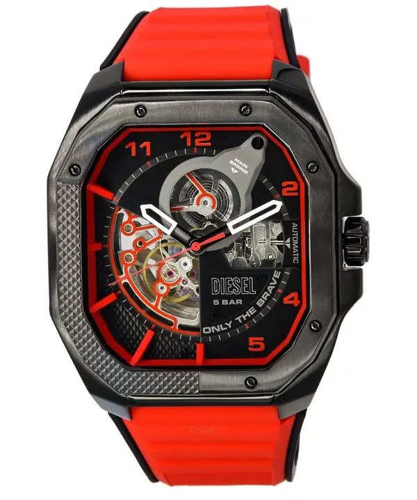 Diesel écorché bracelet en silicone cœur ouvert cadran noir automatique DZ7469 montre pour homme