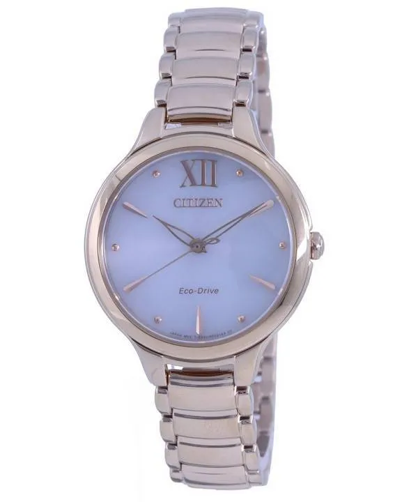 Montre Citizen Eco-Drive EM0553-85A en acier inoxydable ton or rose pour femme avec cadran blanc