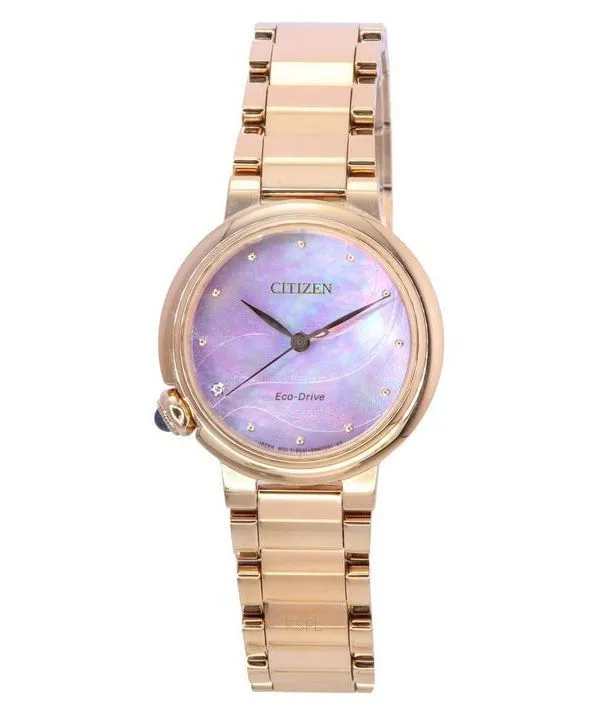 Citizen Eco-Drive Diamond Accents Or Rose Acier Inoxydable Cadran Nacre EM0917-81Y Montre Femme