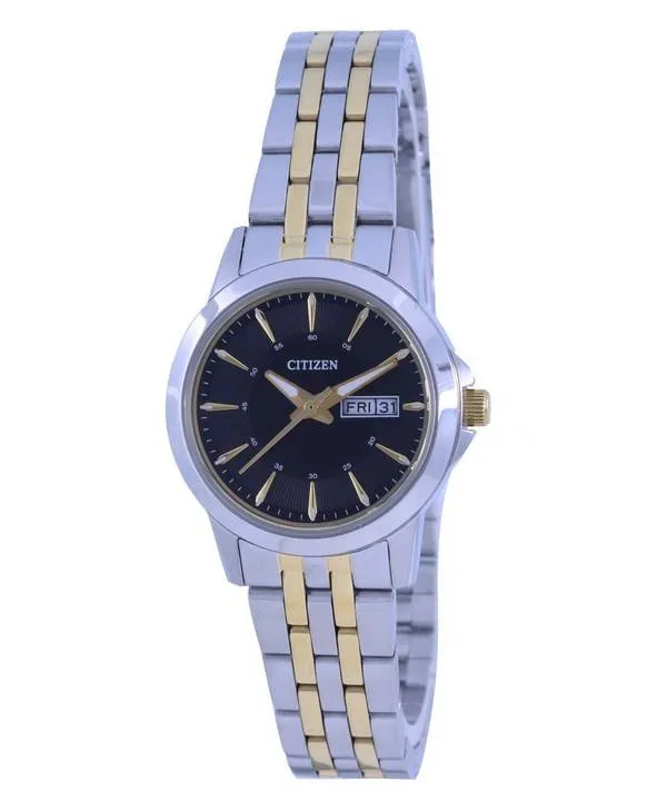 Montre Citizen à cadran noir en acier inoxydable à deux tons avec quartz EQ0608-55E pour femme