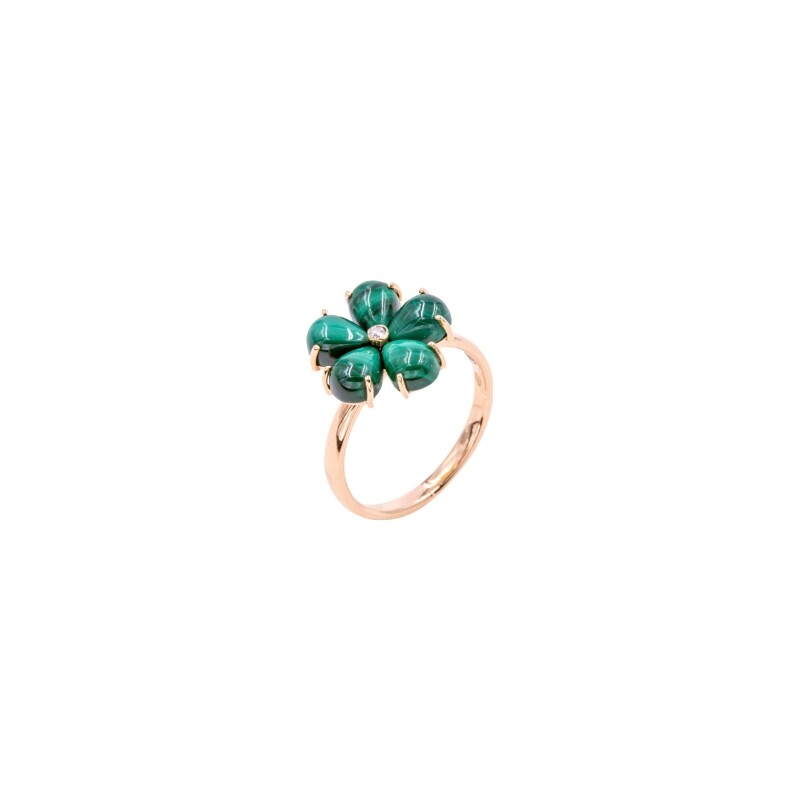 Achat Bague Cesare Pompanon Primavera grand modèle en or rose et malachite et diamants blancs