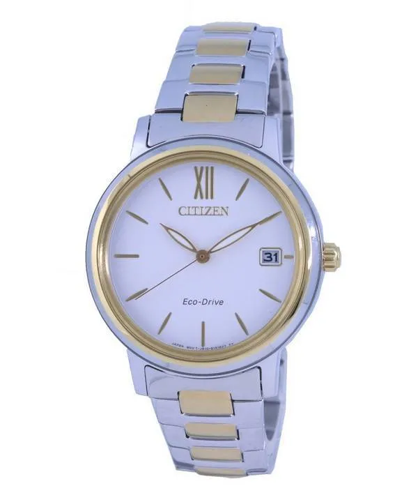 Montre Citizen Eco-Drive FE6094-84A en acier inoxydable bicolore avec cadran blanc pour femme