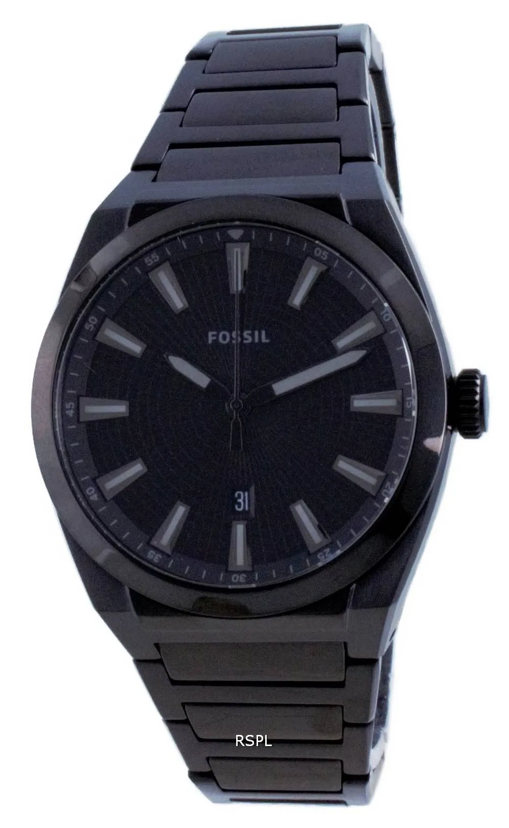 Montre Homme Fossil Everett Cadran Noir Acier Inoxydable Quartz FS5824