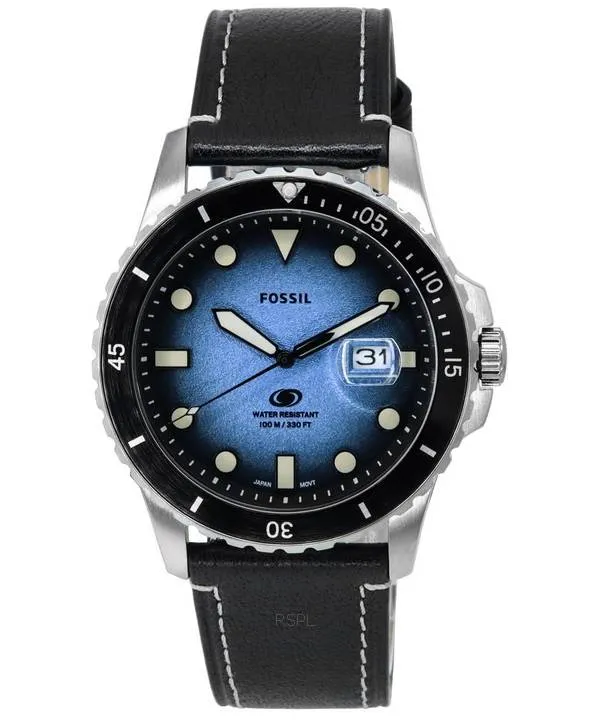 Montre pour homme Fossil Blue Dial Black LiteHide Leather Strap Quartz FS5960 100M