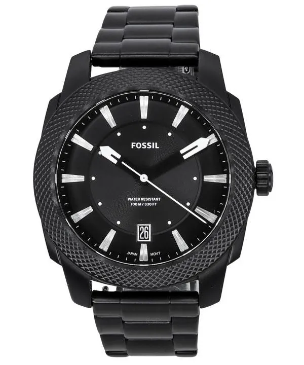 Montre pour homme Fossil Machine en acier inoxydable avec cadran rayon de soleil noir et quartz FS5971 100M