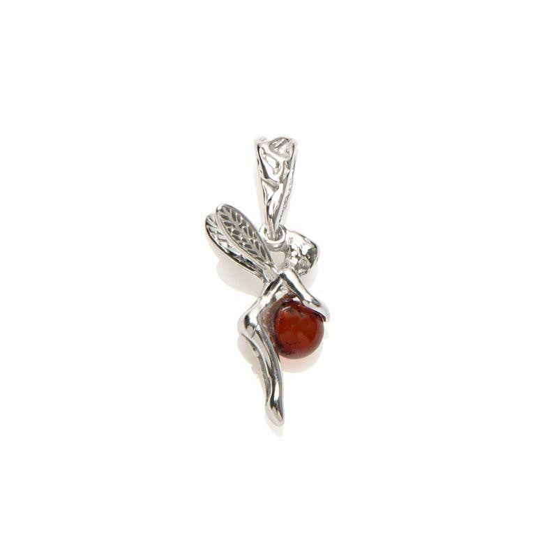 Pendentif Fée Ambre Cognac – Argent Rhodié 925 – Ambre de la Baltique