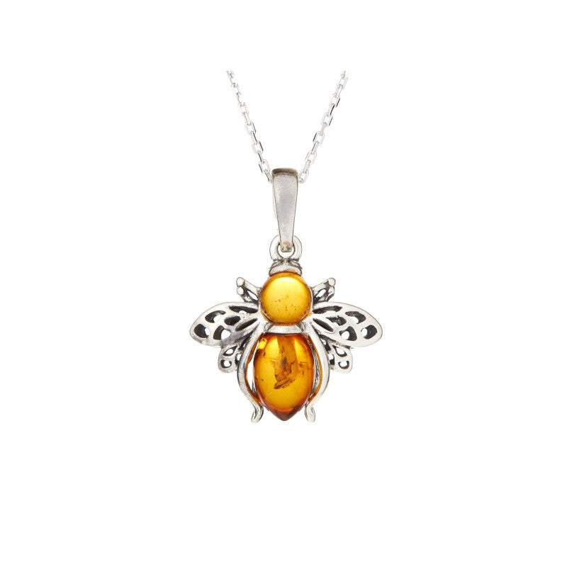 Pendentif Abeille Ambre Cognac – Argent Vieilli 925 – Ambre de la Baltique