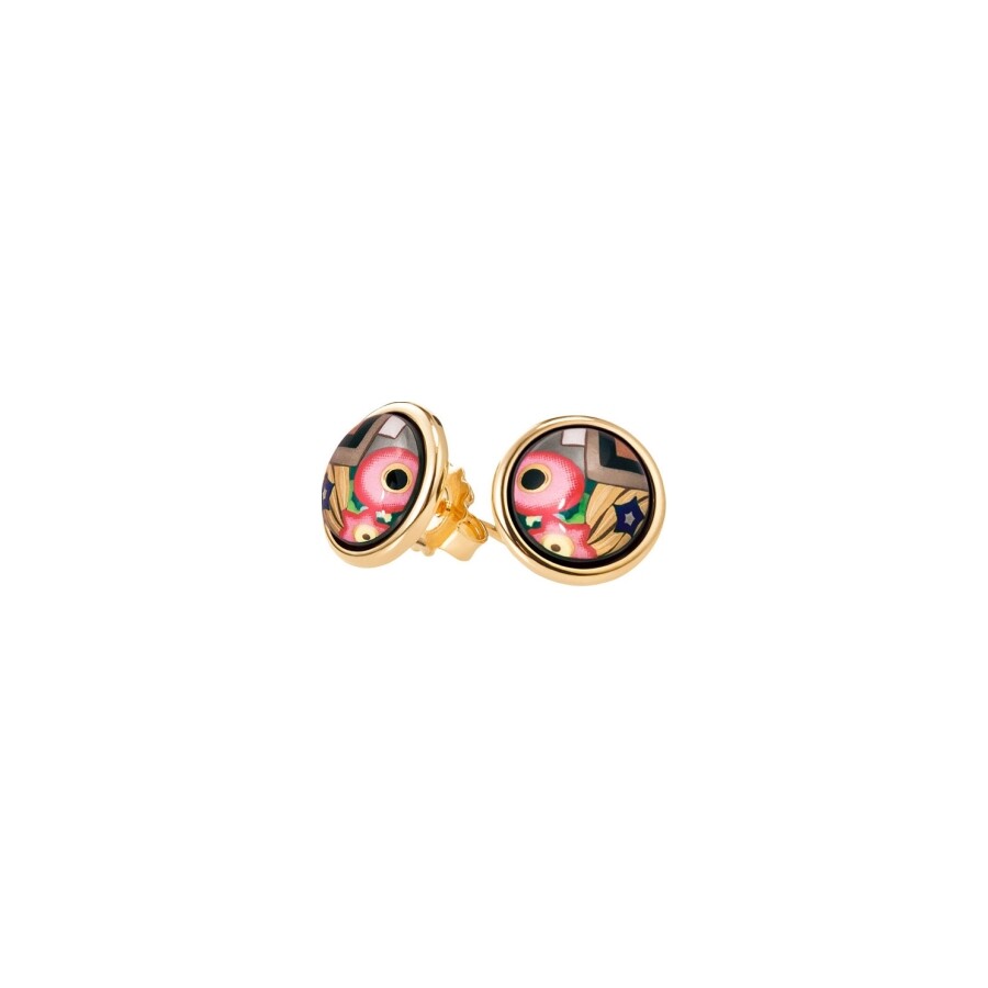 Achat Boucles d'oreilles FREYWILLE Hommage à Gustav Klimt Cabochon en email plaqué or jaune