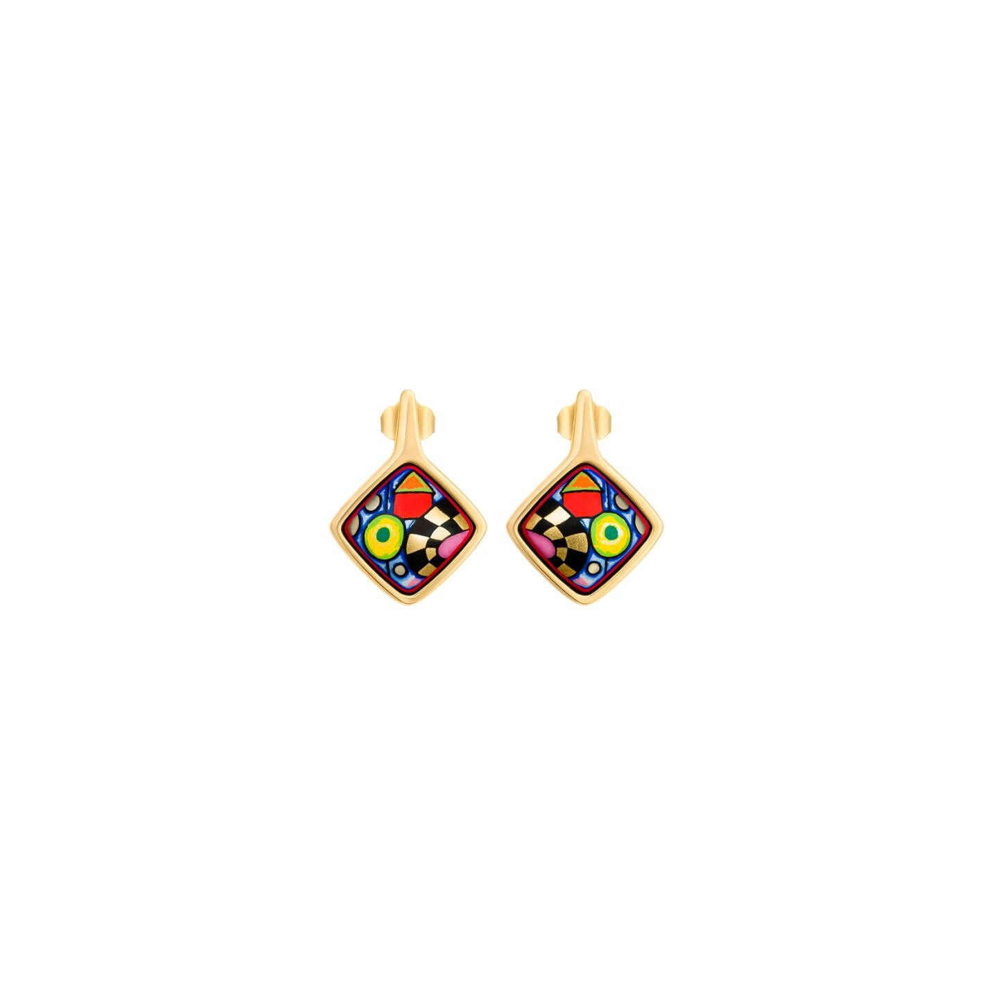 Achat Boucles d'oreilles FREYWILLE Hommage à Hundertwasser en email et plaqué or