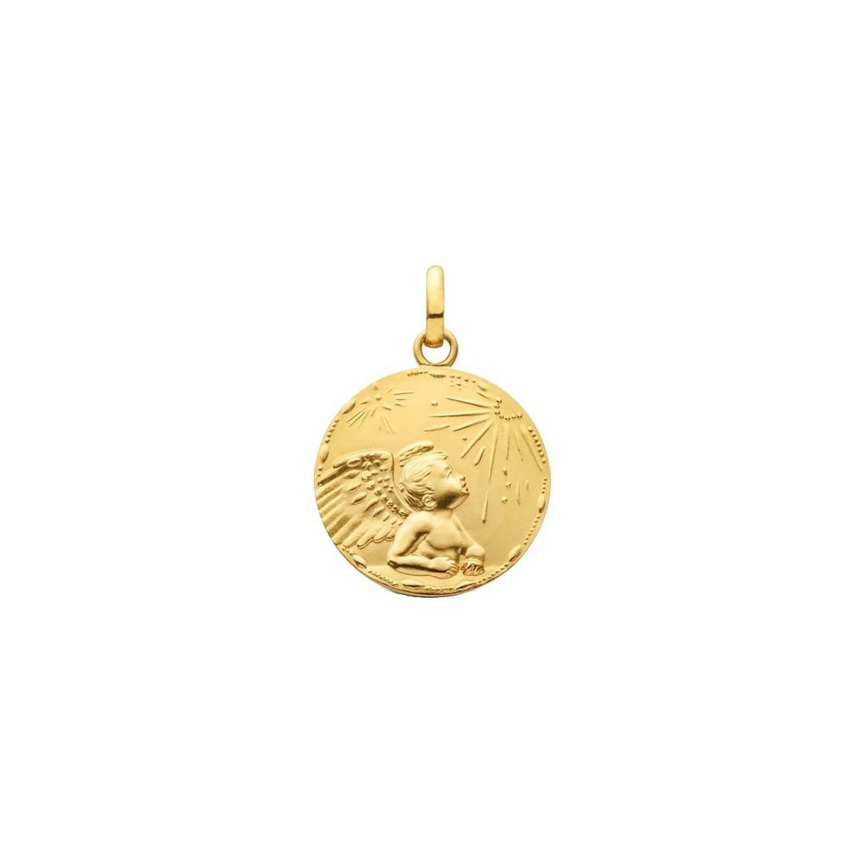 Médaille Arthus Bertrand Ange Espoir en or jaune sablé frappe mince, 16mm