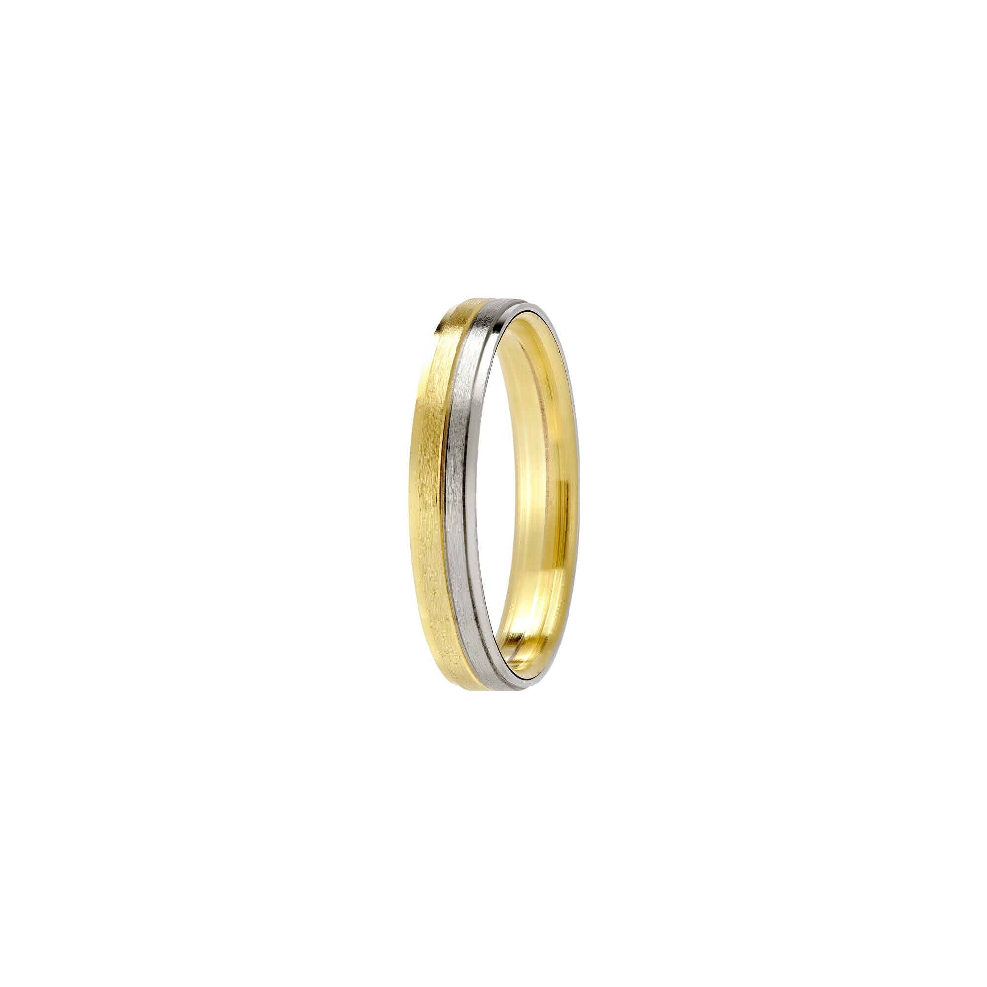 Alliance jonc Fusion en or jaune et blanc effet emerisé, 4mm