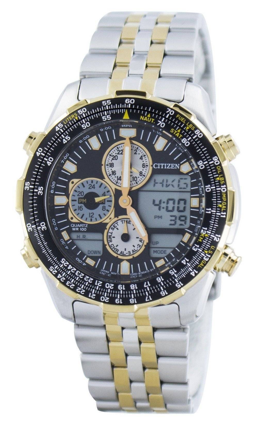 Citizen Navihawk Pilot Style Quartz Chronographe Analogique Digital World Time JN0124-84E Montre Homme