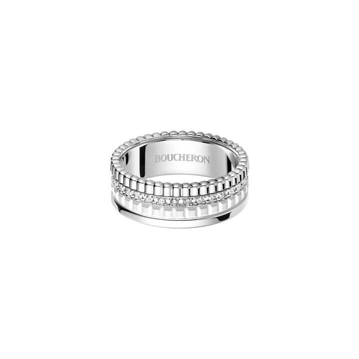 Achat Bague Boucheron Quatre Double White Edition Small en or blanc, céramique blanche et diamants