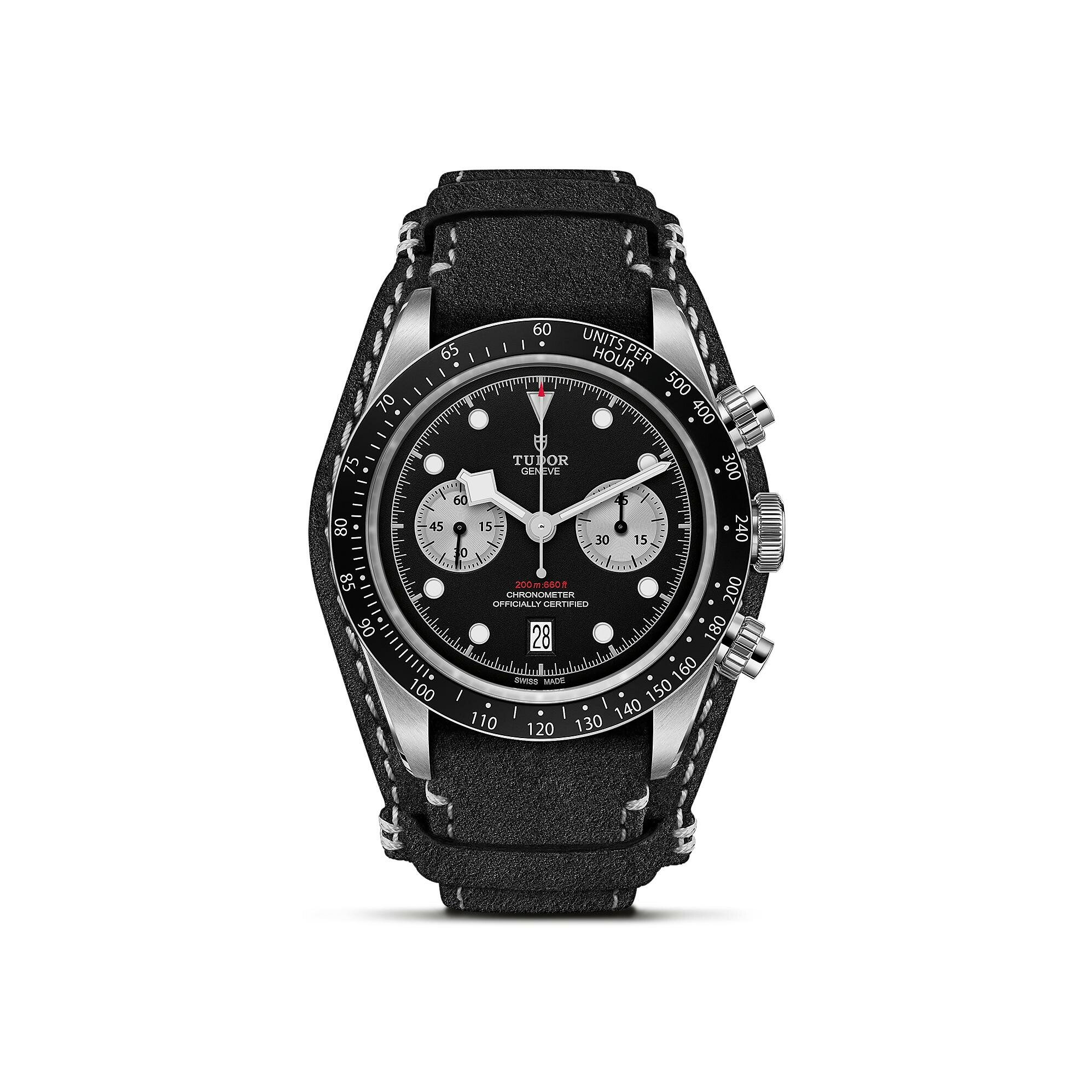 Achat Montre TUDOR Black Bay Chrono boîtier en acier 41 mm, bracelet en cuir noir