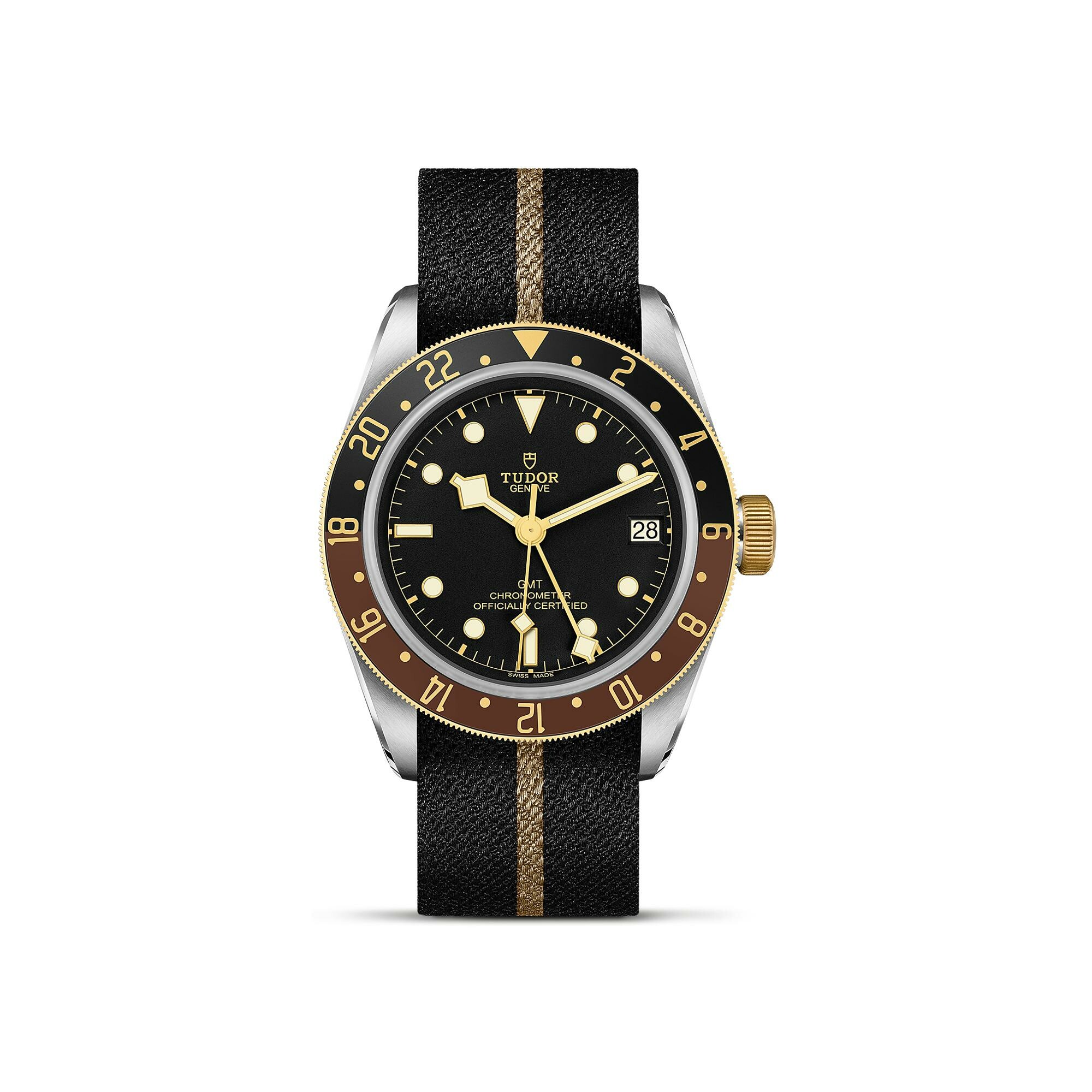 Achat Montre TUDOR Black Bay GMT S&G boîtier en acier 41 mm, bracelet en tissu noir avec bande beige