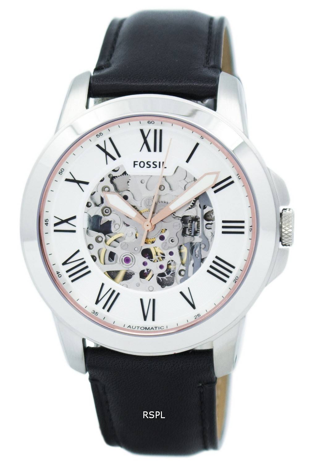 Accorder des fossiles montre automatique cadran squelette argent ME3101 masculin