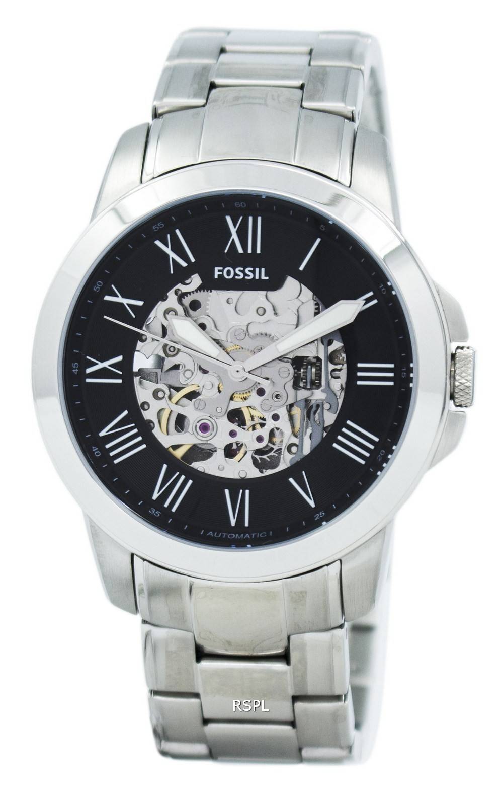 Accorder des fossiles montre automatique cadran squelette noir ME3103 masculin