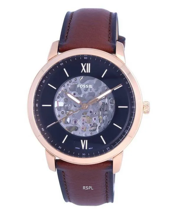 Montre Homme Fossil Neutra Skeleton Cuir Cadran Noir Automatique ME3195