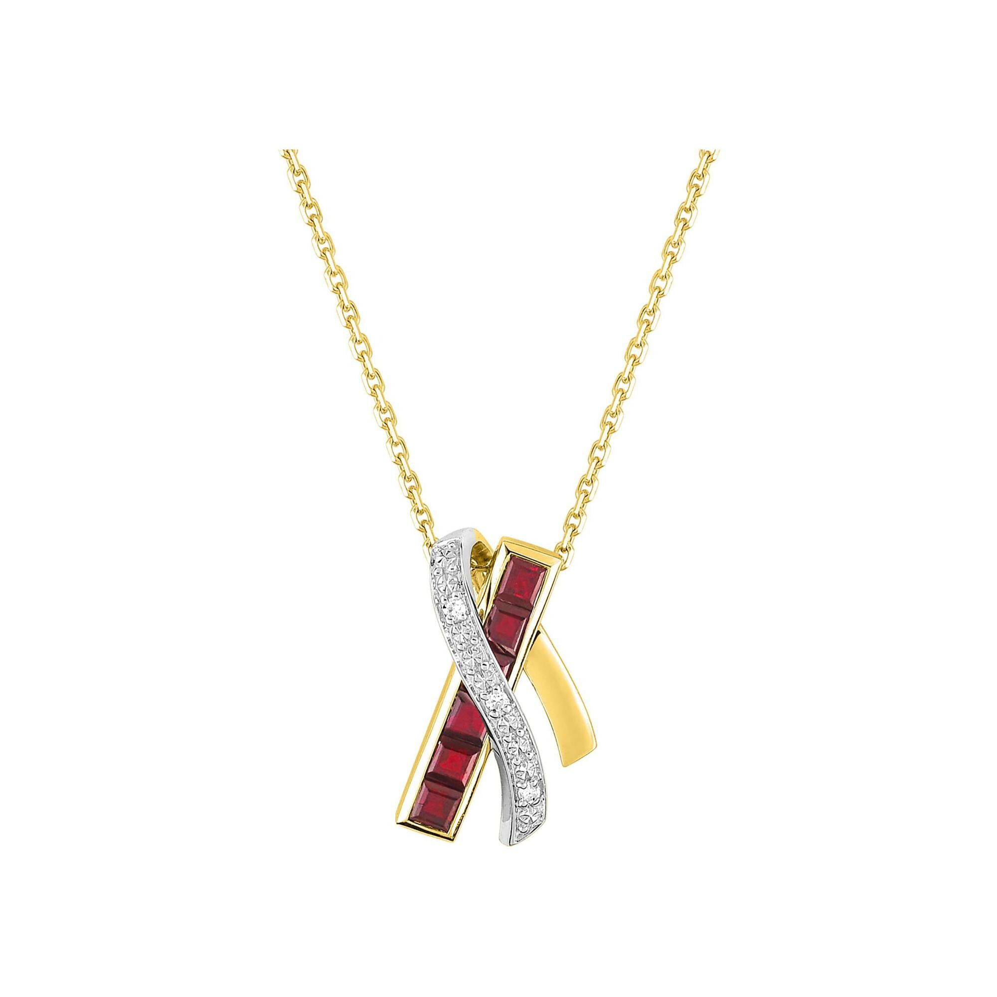 Pendentif en or jaune, rubis et diamant 0.02ct