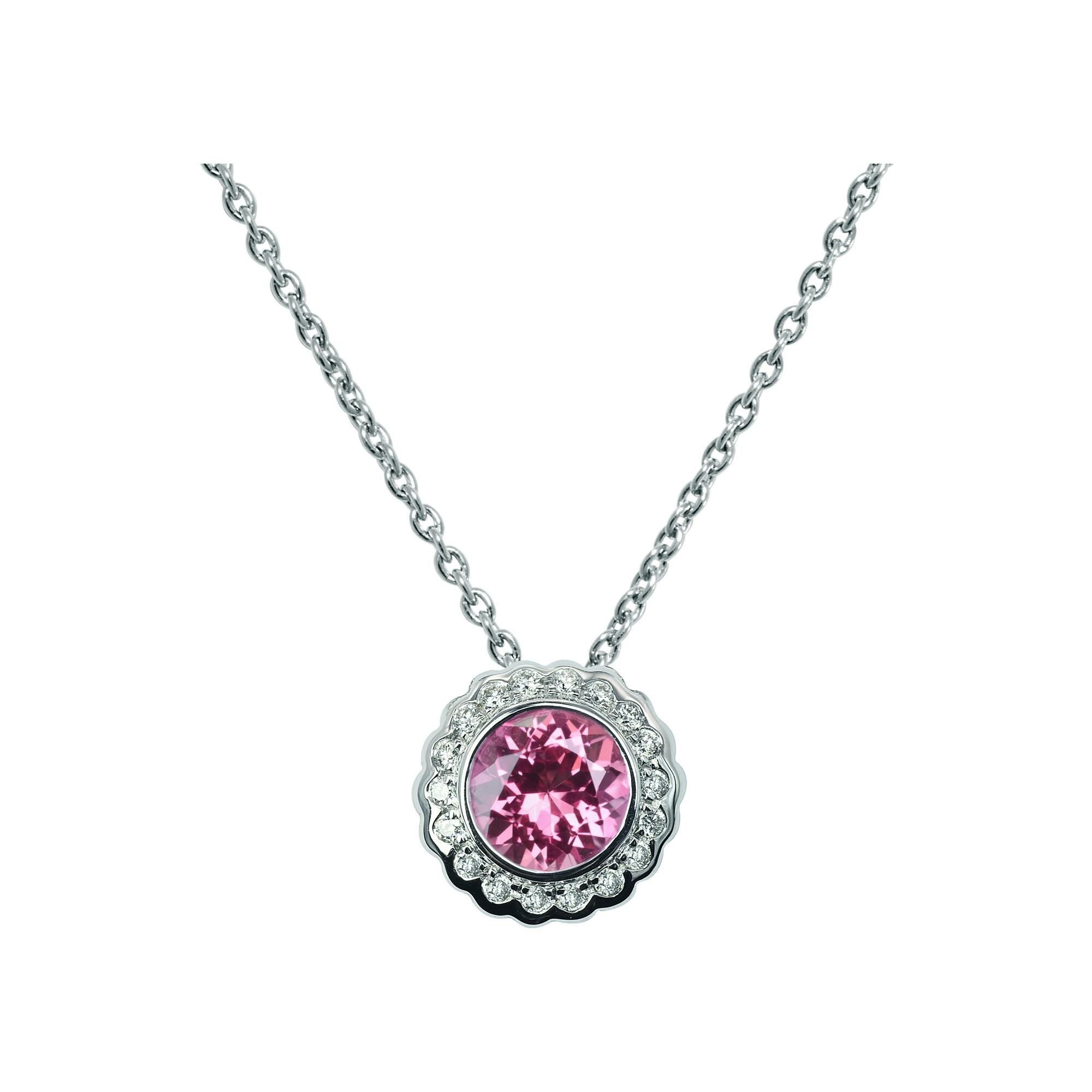 Collier Isabelle Langlois tourmaline rose sur chaîne or blanc et diamants