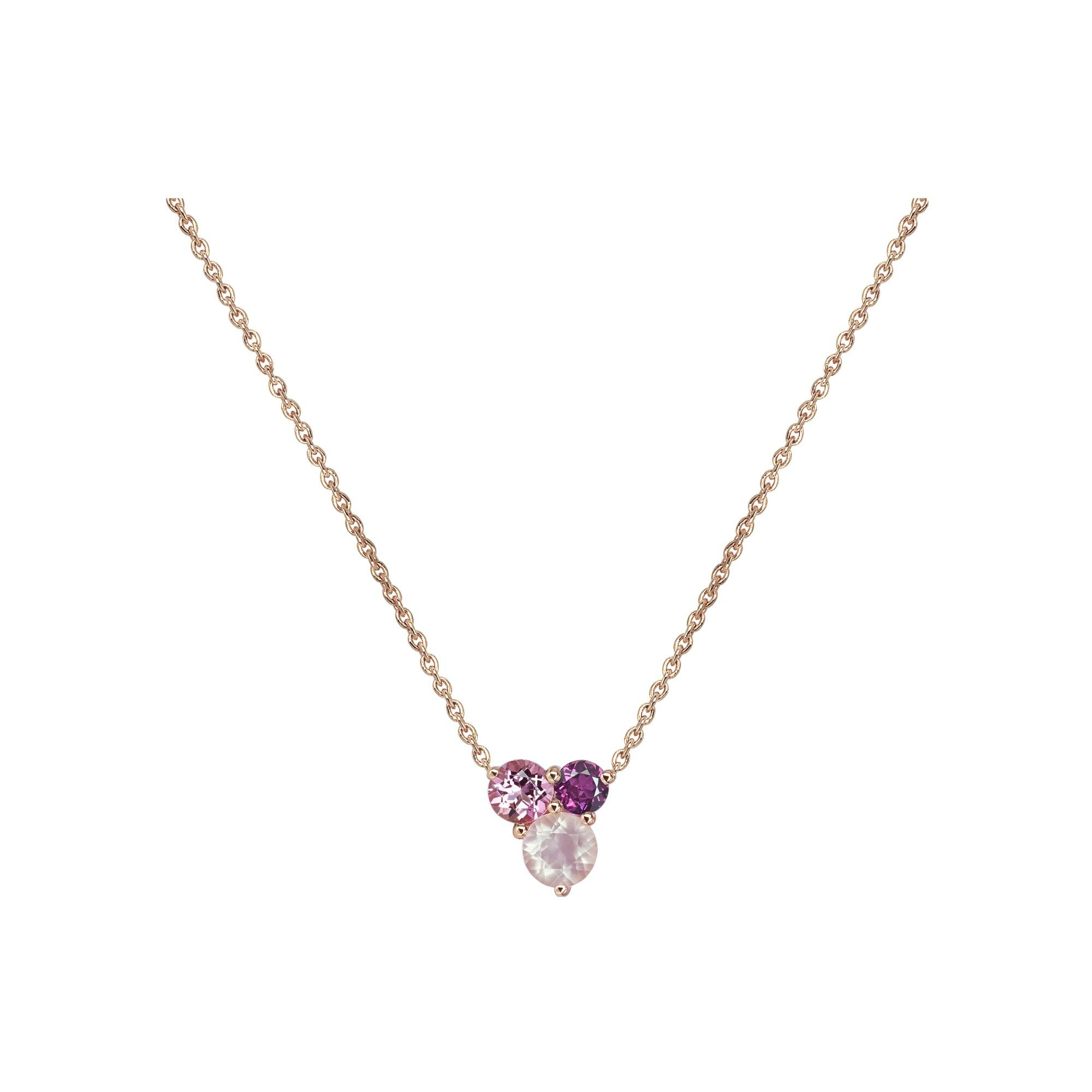 Collier Isabelle Langlois quartz rose, tourmaline et rhodolite sur or rose
