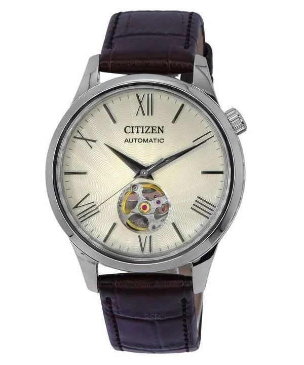 Montre Citizen NH9130-17A pour homme avec bracelet en cuir de veau ouvert et cadran ivoire
