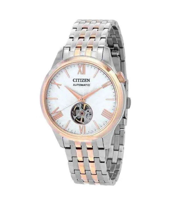 Montre automatique pour hommes Citizen NH9136-88A à cœur ouvert en acier inoxydable bicolore avec cadran blanc