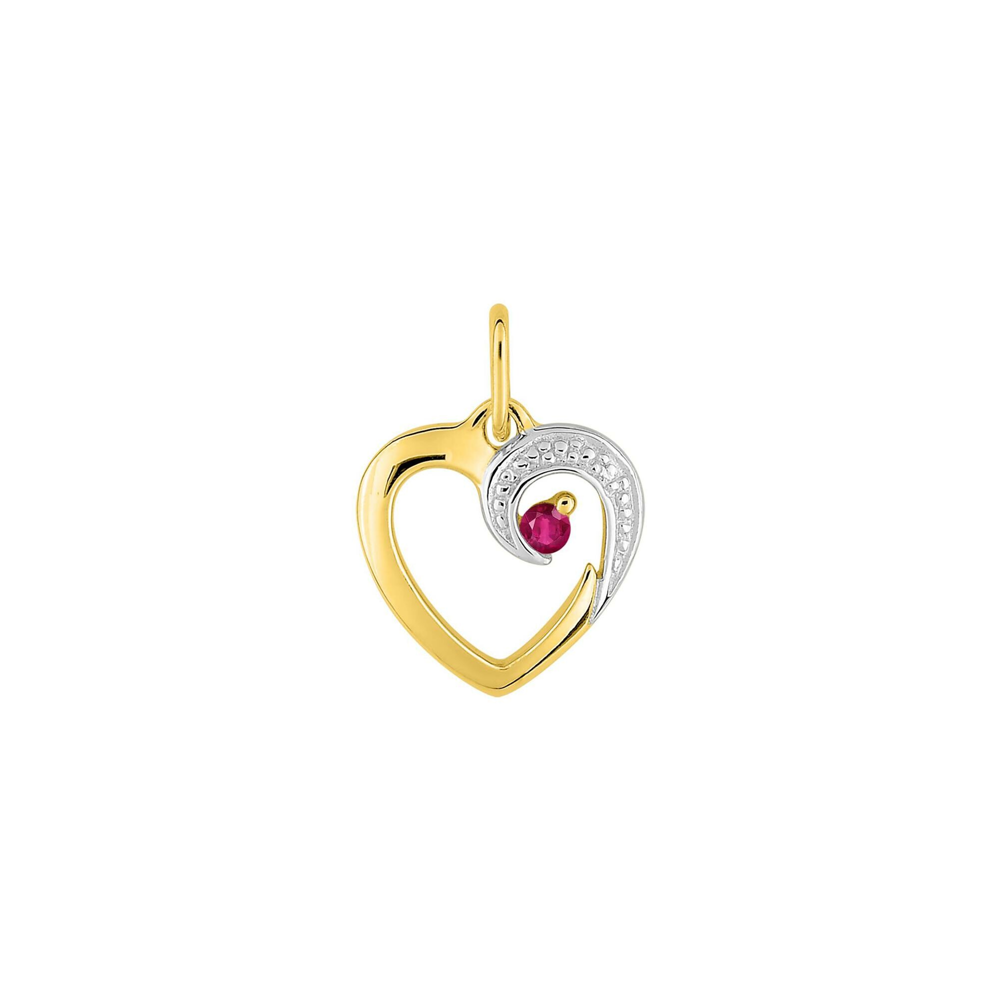 Pendentif coeur en or jaune et rubis