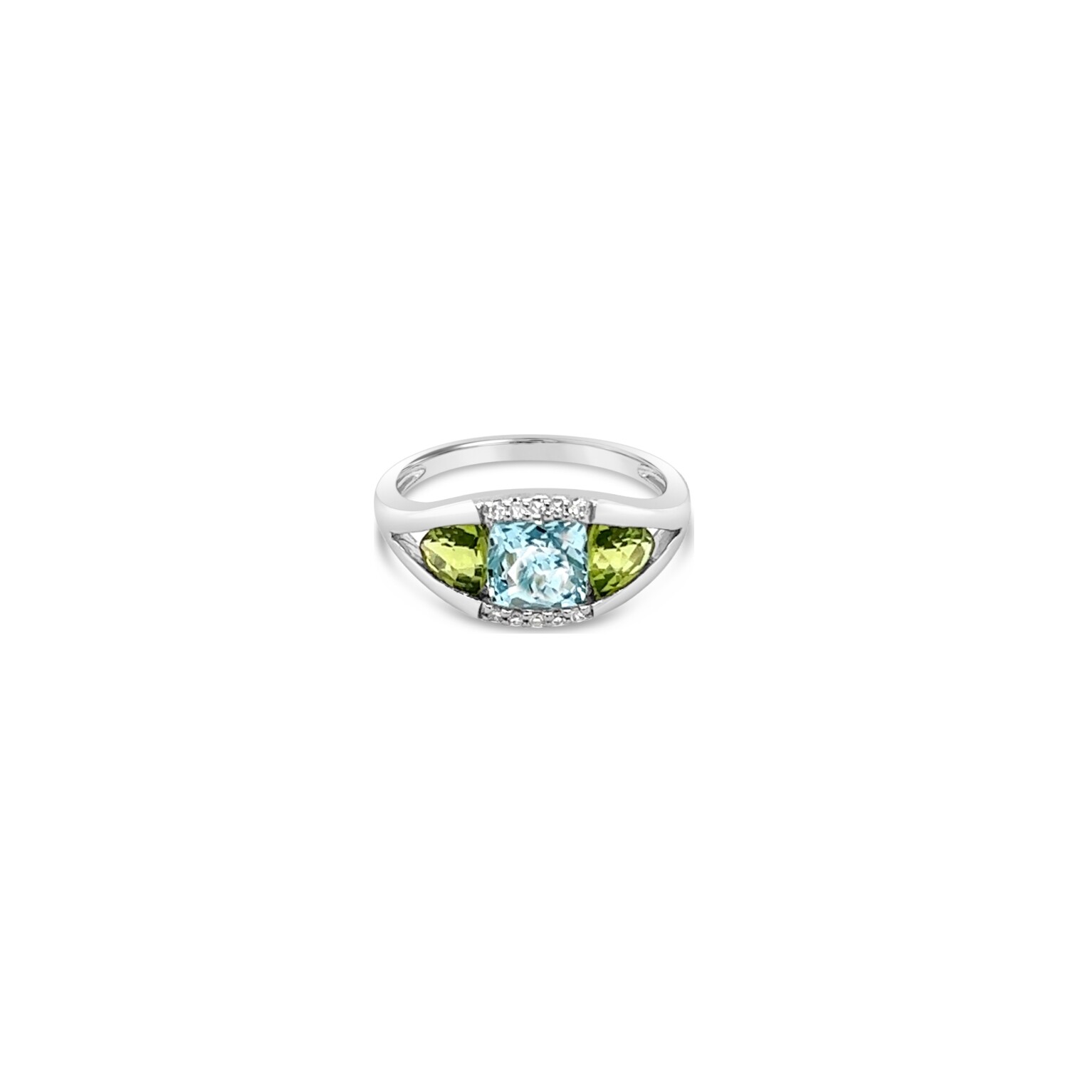 Achat Bague Gringoire Joaillerie en or blanc, topaze bleue, péridot et diamants