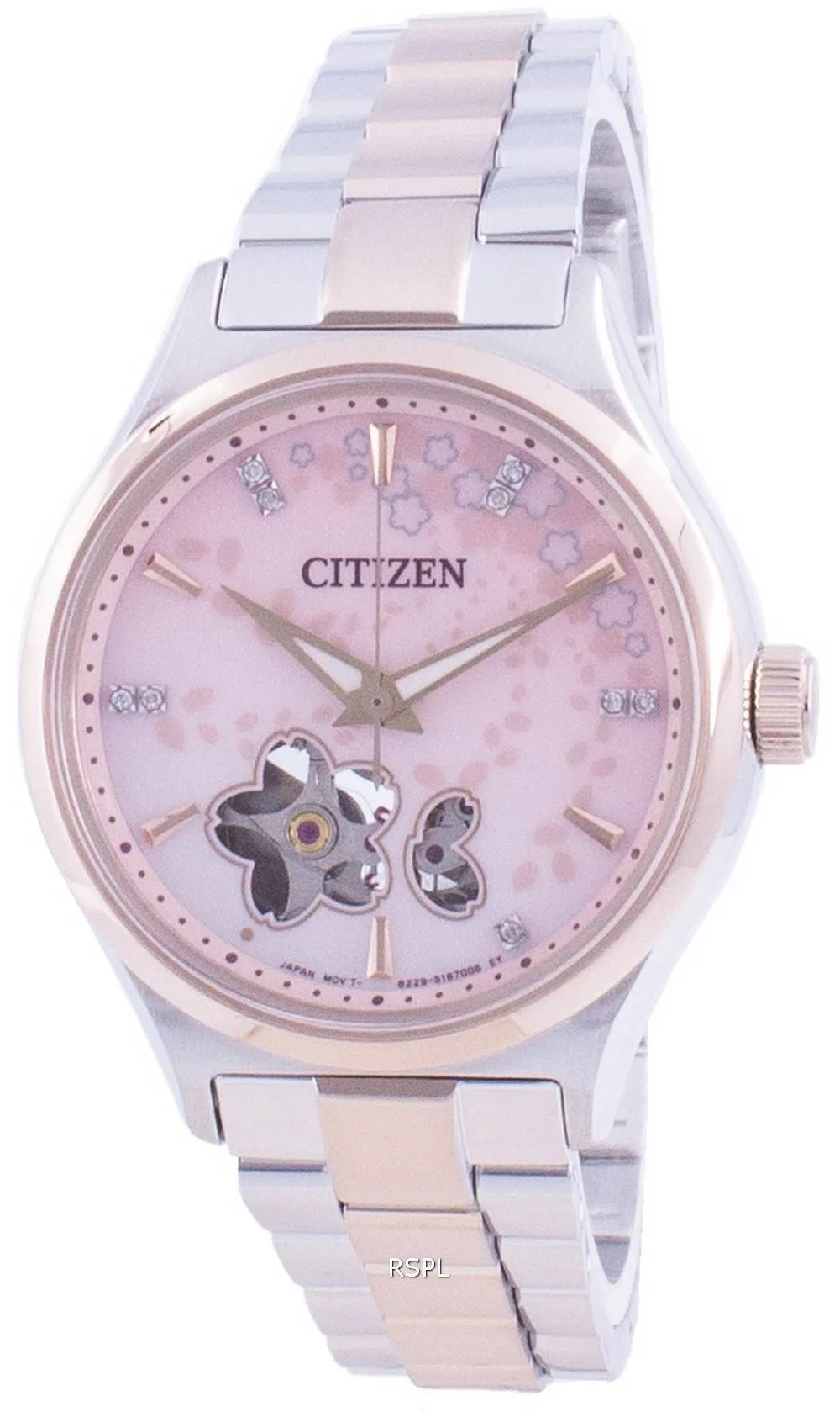 Montre Citizen Automatic Sakura Special Edition Open Heart PC1016-81D Diamond Accents 100M pour femme