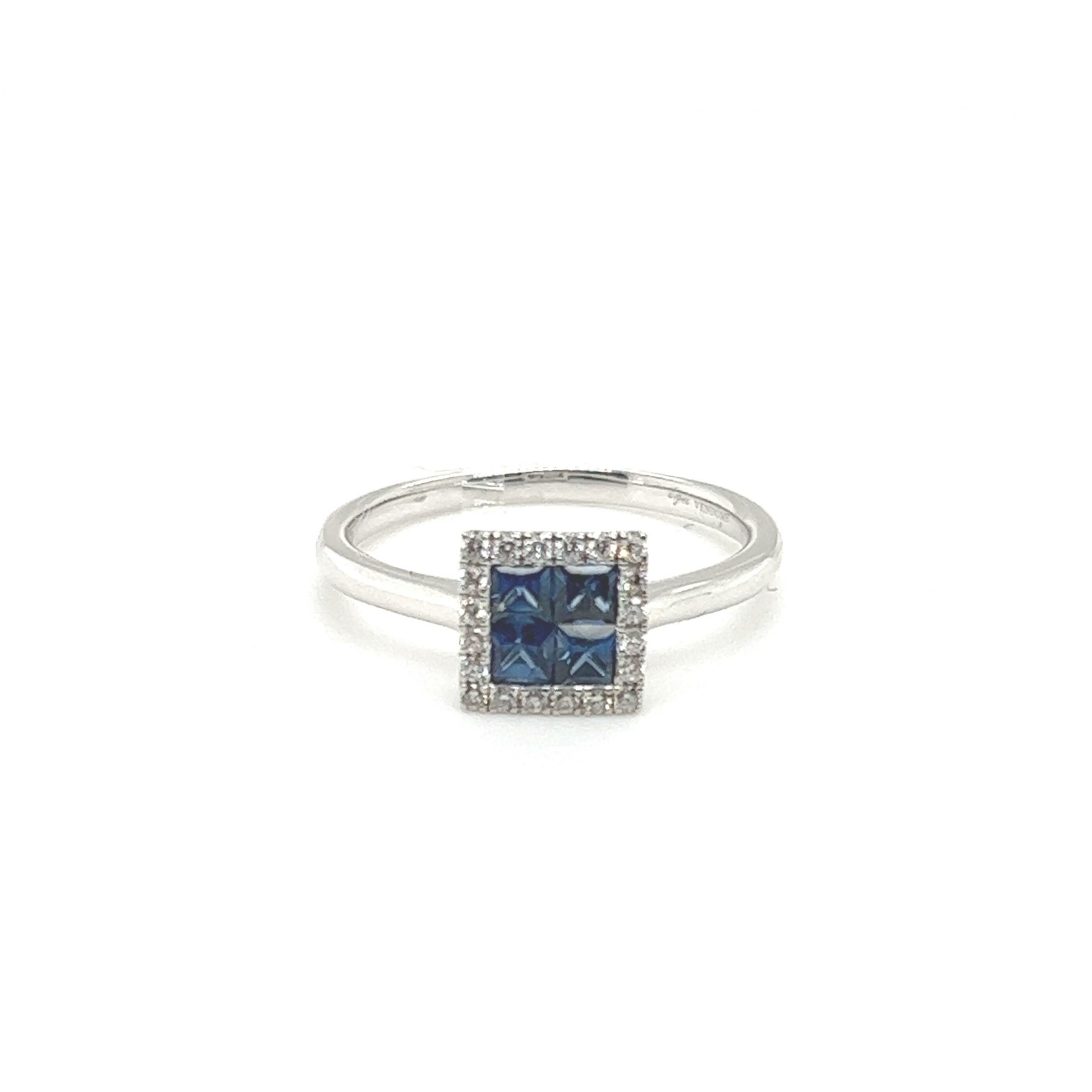 Achat Bague carrée en or blanc, saphirs et diamant