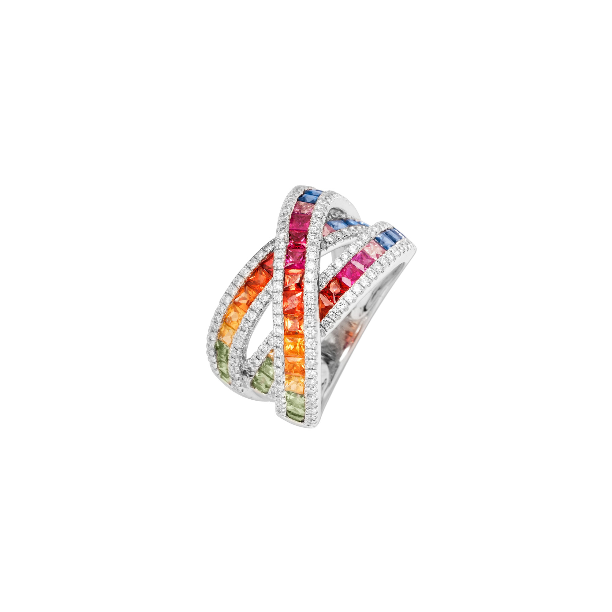 Achat Bague Rainbow en or blanc, saphirs multicolores et diamants