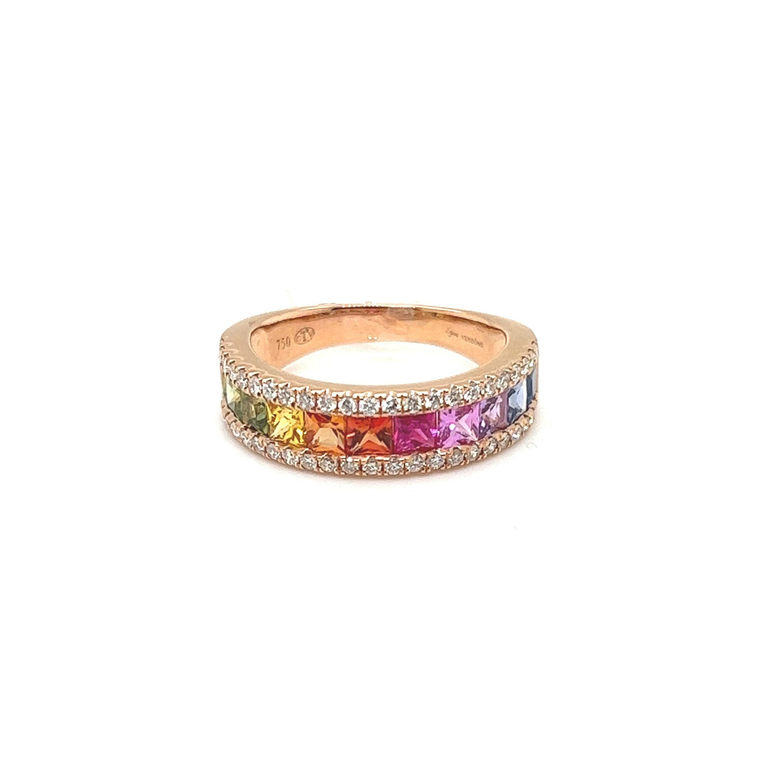 Achat Alliance demi arc en ciel en or rose, saphirs multicolores et diamants