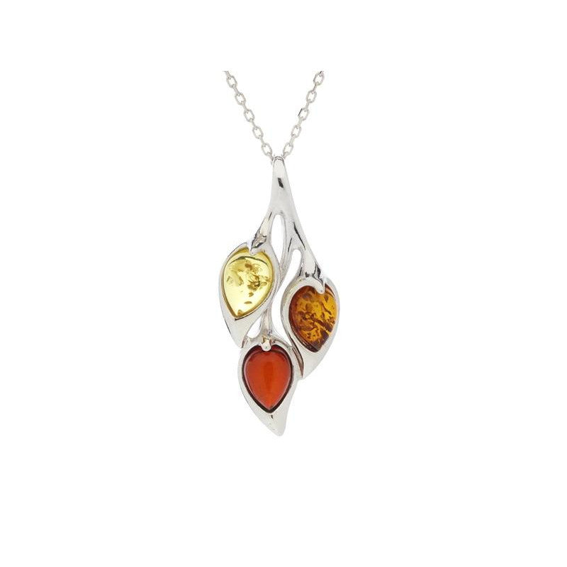 Pendentif Ambre Multicolore Gouttes – Argent Rhodié 925 – Ambre de la Baltique