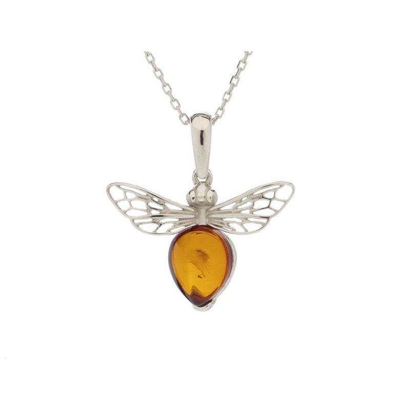Pendentif Abeille Ambre Cognac – Argent Rhodié 925 – Ambre de la Baltique