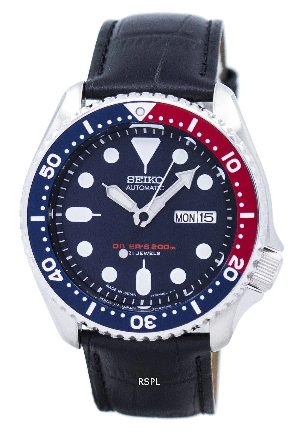 Watch Ratio en cuir noir SKX009J1-LS6 200M hommes Seiko automatique montre de plongée