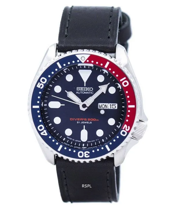 Watch Ratio en cuir noir SKX009J1-LS8 200M hommes Seiko automatique montre de plongée