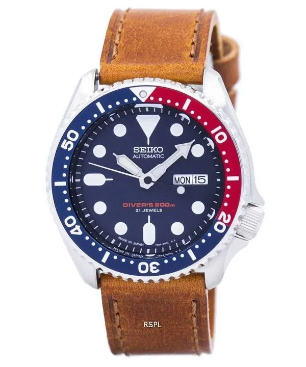 Watch Ratio en cuir brun SKX009J1-LS9 200M hommes Seiko automatique montre de plongée