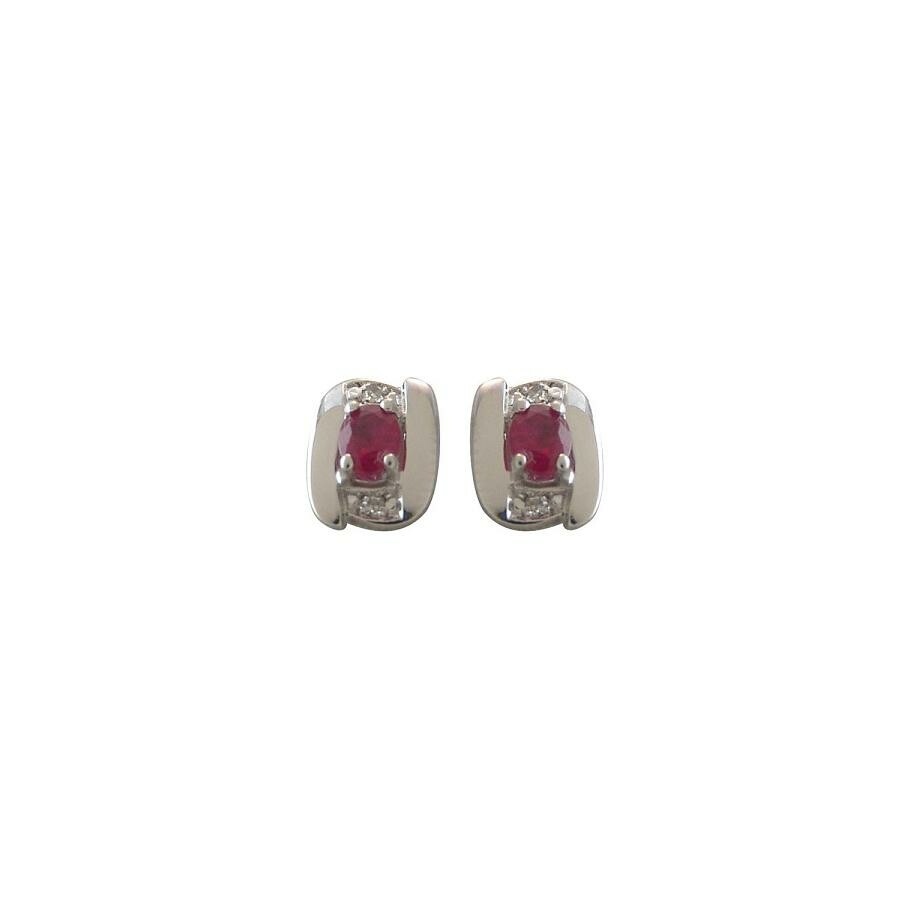 Achat Boucles d'oreilles en or blanc, rubis et diamants 0.02ct