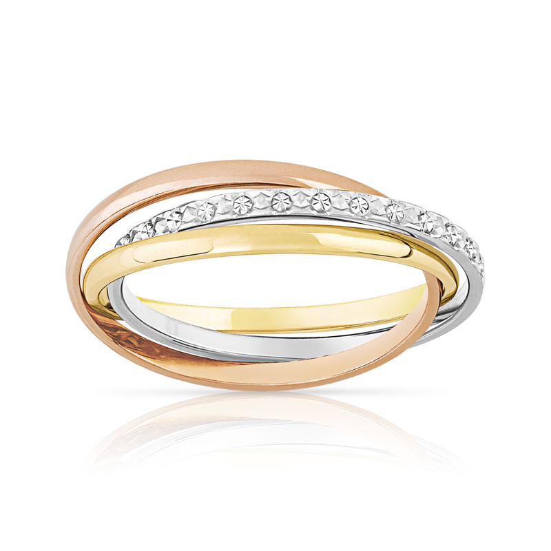 Alliance 3 ors 375 diamanté 3 anneaux entrelacés mobiles 4 mm