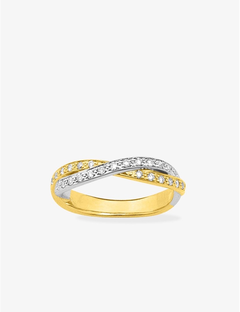 Alliance croisée en or bicolore 750 ‰, 27 diamants 0,24 ct - Mariage