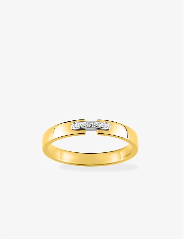 Alliance en or bicolore 750 ‰, 6 diamants 0,02 ct - Mariage